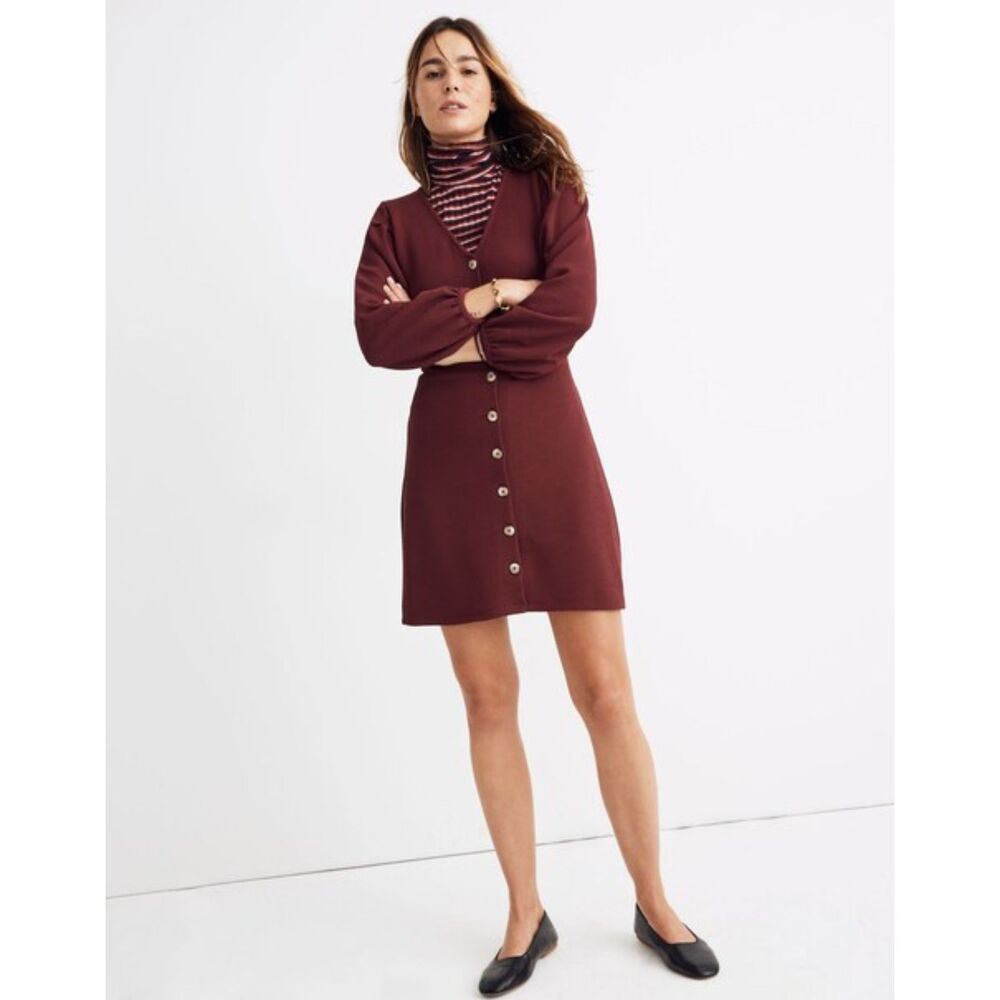 Madewell Texture & Thread Women's XL Crepe Balloon-Sleeve Dress Red Buttons EUC
